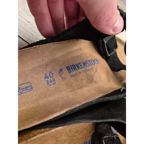 Birkenstock Arizona Soft Footbed Black Suede Sandals Mens Sz 40 L9 M7 - Picture 11 of 12